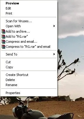 The Windows right-click menu on a desktop icon, showing a different set of options from the empty-desktop menu.