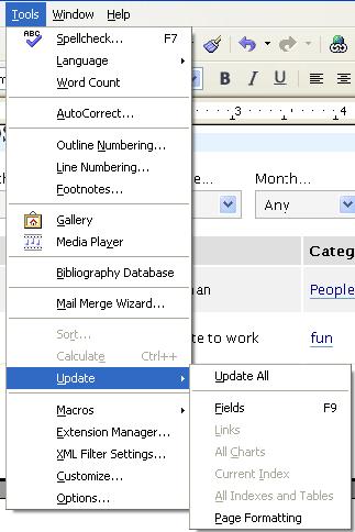 A menu with a submenu opened out from one of its items.