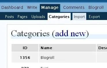 The 2007 WordPress admin interface, with a row of parent tabs and a second row of child tabs beneath it.
